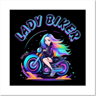 Lady biker with neon colorful Posters and Art